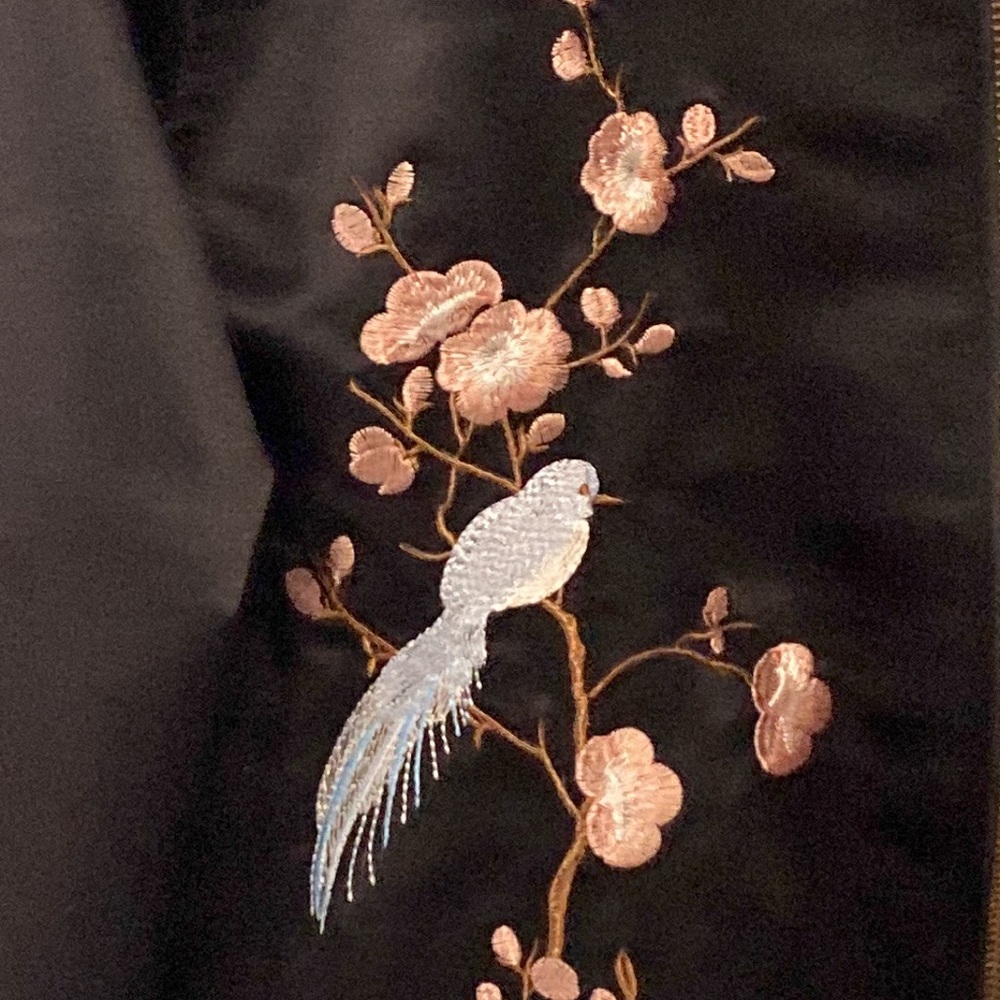 Satiny Soft Bomber Jacket Bird & Flower Embroidery by Ci Sono Originals M EUC - Picture 3 of 9